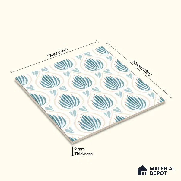 Moroccan Wall & Floor Tile TL 05085 Morissa Azure Frost 1 ft x 1 ft Ceramic Matte Finish - 9 mm | Suitable for Bathroom, Kitchen, Basin Area | Please Expect a Slight Variation of Pattern