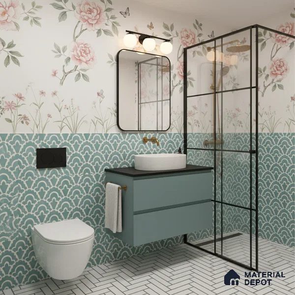 Moroccan Wall & Floor Tile TL 05086 Bauhaus Sapphire Mist 1 ft x 1 ft Ceramic Matte Finish - 9 mm | Suitable for Bathroom, Kitchen, Basin Area | Please Expect a Slight Variation of Pattern