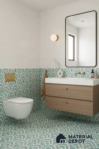 Moroccan Wall & Floor Tile TL 05086 Bauhaus Sapphire Mist 1 ft x 1 ft Ceramic Matte Finish - 9 mm | Suitable for Bathroom, Kitchen, Basin Area | Please Expect a Slight Variation of Pattern