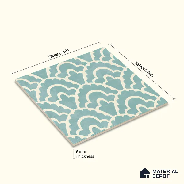 Moroccan Wall & Floor Tile TL 05086 Bauhaus Sapphire Mist 1 ft x 1 ft Ceramic Matte Finish - 9 mm | Suitable for Bathroom, Kitchen, Basin Area | Please Expect a Slight Variation of Pattern