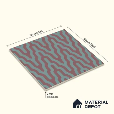 Moroccan Floor & Wall Tile TL 05087 Bauhaus Maroon Tide 1 ft x 1 ft Ceramic Matte Finish - 9 mm | Suitable for Bathroom, Kitchen, Basin Area | Please Expect a Slight Variation of Pattern