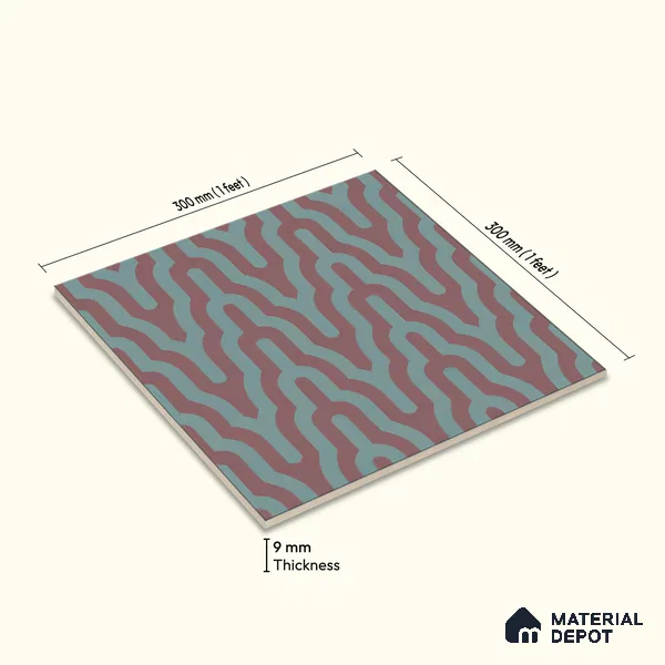 Moroccan Floor & Wall Tile TL 05087 Bauhaus Maroon Tide 1 ft x 1 ft Ceramic Matte Finish - 9 mm | Suitable for Bathroom, Kitchen, Basin Area | Please Expect a Slight Variation of Pattern