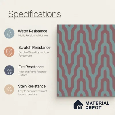 Moroccan Floor & Wall Tile TL 05087 Bauhaus Maroon Tide 1 ft x 1 ft Ceramic Matte Finish - 9 mm | Suitable for Bathroom, Kitchen, Basin Area | Please Expect a Slight Variation of Pattern