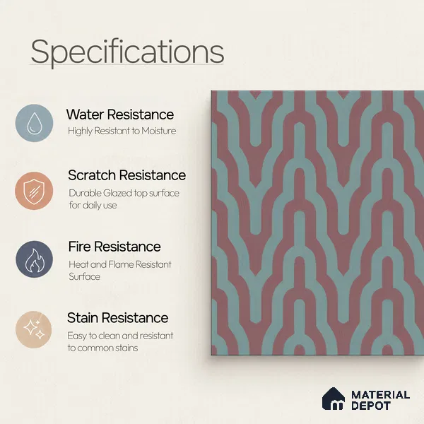 Moroccan Floor & Wall Tile TL 05087 Bauhaus Maroon Tide 1 ft x 1 ft Ceramic Matte Finish - 9 mm | Suitable for Bathroom, Kitchen, Basin Area | Please Expect a Slight Variation of Pattern
