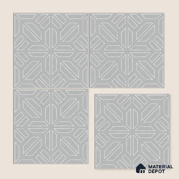 Moroccan Floor & Wall Tile TL 05089 B Bauhaus Dove Grey 1 ft x 1 ft Ceramic Matte Finish - 9 mm | Suitable for Bathroom, Kitchen, Balcony | Please Expect a Slight Variation of Pattern