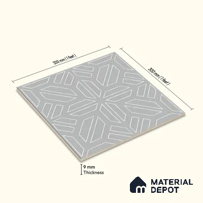 Moroccan Floor & Wall Tile TL 05089 B Bauhaus Dove Grey 1 ft x 1 ft Ceramic Matte Finish - 9 mm | Suitable for Bathroom, Kitchen, Balcony | Please Expect a Slight Variation of Pattern