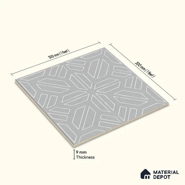 Moroccan Floor & Wall Tile TL 05089 B Bauhaus Dove Grey 1 ft x 1 ft Ceramic Matte Finish - 9 mm | Suitable for Bathroom, Kitchen, Balcony | Please Expect a Slight Variation of Pattern