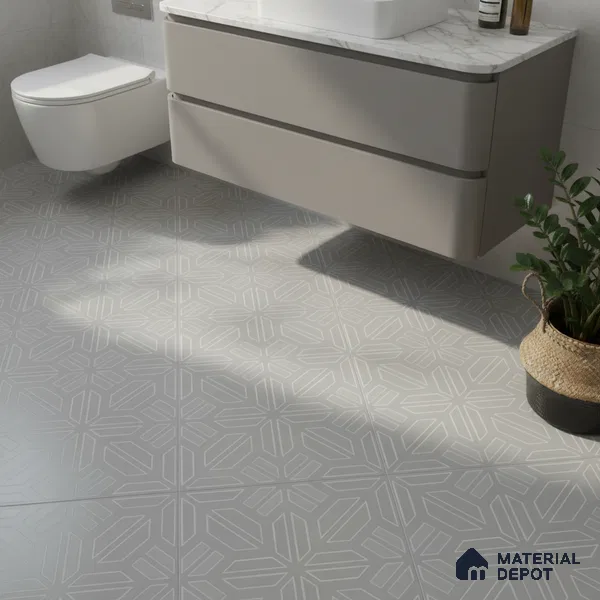 Moroccan Floor & Wall Tile TL 05089 B Bauhaus Dove Grey 1 ft x 1 ft Ceramic Matte Finish - 9 mm | Suitable for Bathroom, Kitchen, Balcony | Please Expect a Slight Variation of Pattern