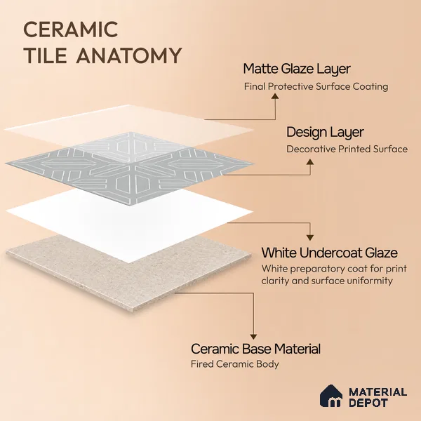 Moroccan Floor & Wall Tile TL 05089 B Bauhaus Dove Grey 1 ft x 1 ft Ceramic Matte Finish - 9 mm | Suitable for Bathroom, Kitchen, Balcony | Please Expect a Slight Variation of Pattern