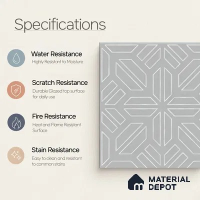 Moroccan Floor & Wall Tile TL 05089 B Bauhaus Dove Grey 1 ft x 1 ft Ceramic Matte Finish - 9 mm | Suitable for Bathroom, Kitchen, Balcony | Please Expect a Slight Variation of Pattern