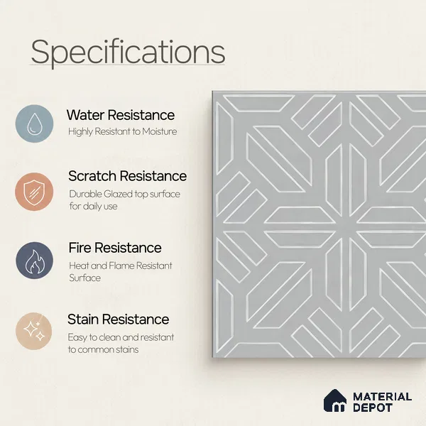 Moroccan Floor & Wall Tile TL 05089 B Bauhaus Dove Grey 1 ft x 1 ft Ceramic Matte Finish - 9 mm | Suitable for Bathroom, Kitchen, Balcony | Please Expect a Slight Variation of Pattern
