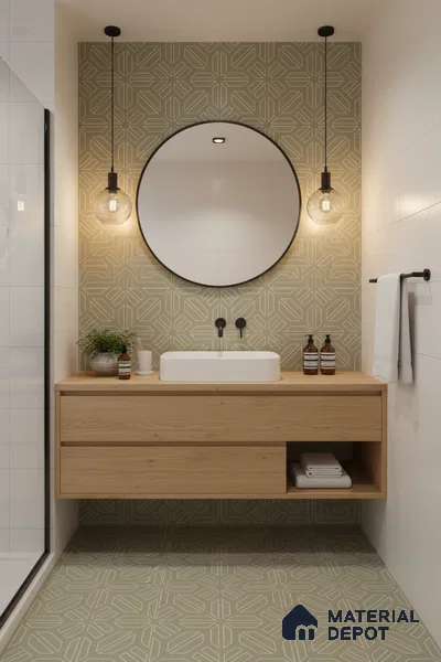 Moroccan Floor & Wall Tile TL 05089 D Morissa Mossy Jade 1 ft x 1 ft Ceramic Matte Finish - 9 mm | Suitable for Bathroom, Kitchen,  Balcony | Please Expect a Slight Variation of Pattern (Sample)