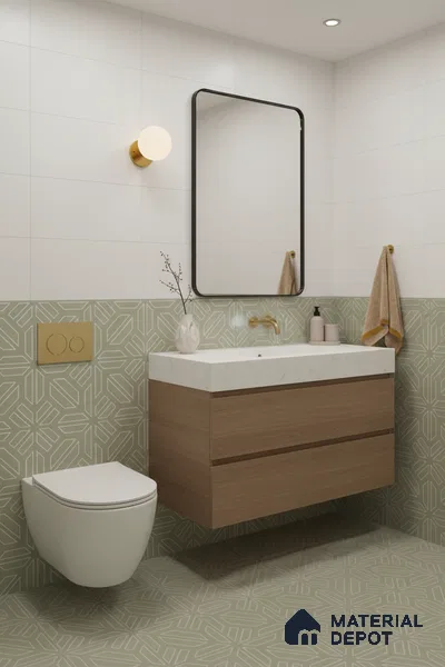 Moroccan Floor & Wall Tile TL 05089 D Morissa Mossy Jade 1 ft x 1 ft Ceramic Matte Finish - 9 mm | Suitable for Bathroom, Kitchen,  Balcony | Please Expect a Slight Variation of Pattern (Sample)