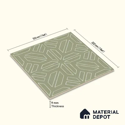 Moroccan Floor & Wall Tile TL 05089 D Morissa Mossy Jade 1 ft x 1 ft Ceramic Matte Finish - 9 mm | Suitable for Bathroom, Kitchen, Balcony | Please Expect a Slight Variation of Pattern