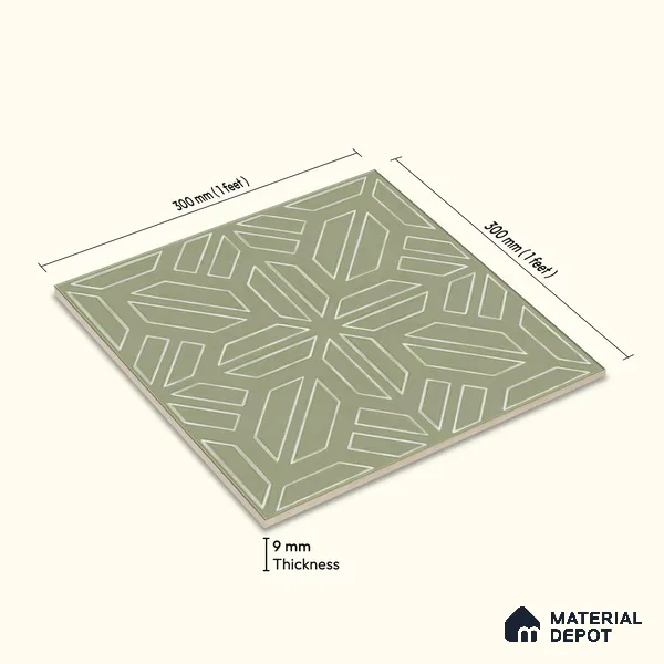 Moroccan Floor & Wall Tile TL 05089 D Morissa Mossy Jade 1 ft x 1 ft Ceramic Matte Finish - 9 mm | Suitable for Bathroom, Kitchen, Balcony | Please Expect a Slight Variation of Pattern