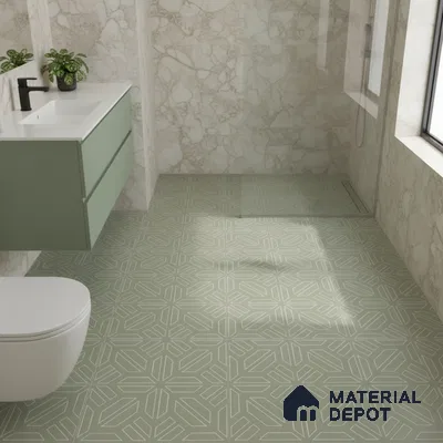 Moroccan Floor & Wall Tile TL 05089 D Morissa Mossy Jade 1 ft x 1 ft Ceramic Matte Finish - 9 mm | Suitable for Bathroom, Kitchen,  Balcony | Please Expect a Slight Variation of Pattern (Sample)