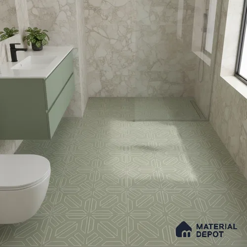Moroccan Floor & Wall Tile TL 05089 D Morissa Mossy Jade 1 ft x 1 ft Ceramic Matte Finish - 9 mm | Suitable for Bathroom, Kitchen, Balcony | Please Expect a Slight Variation of Pattern