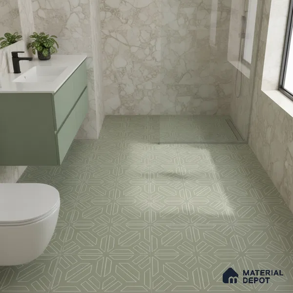 Moroccan Floor & Wall Tile TL 05089 D Morissa Mossy Jade 1 ft x 1 ft Ceramic Matte Finish - 9 mm | Suitable for Bathroom, Kitchen,  Balcony | Please Expect a Slight Variation of Pattern (Sample)