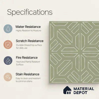 Moroccan Floor & Wall Tile TL 05089 D Morissa Mossy Jade 1 ft x 1 ft Ceramic Matte Finish - 9 mm | Suitable for Bathroom, Kitchen, Balcony | Please Expect a Slight Variation of Pattern