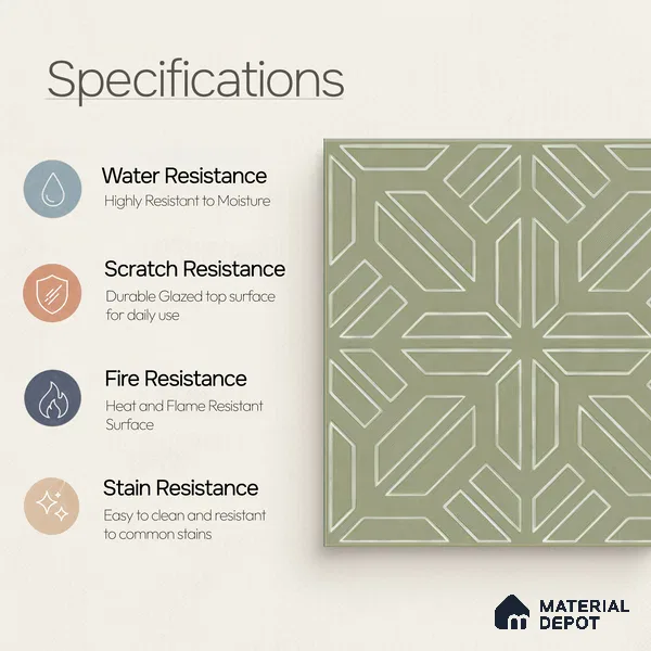 Moroccan Floor & Wall Tile TL 05089 D Morissa Mossy Jade 1 ft x 1 ft Ceramic Matte Finish - 9 mm | Suitable for Bathroom, Kitchen, Balcony | Please Expect a Slight Variation of Pattern