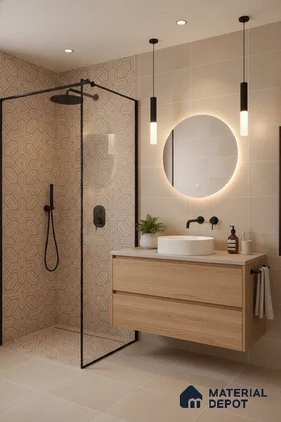 Moroccan Floor & Wall Tile TL 05089 Bauhaus Amber Glow 1 ft x 1 ft Ceramic Matte Finish - 9 mm | Suitable for Bathroom, Kitchen,  Balcony | Please Expect a Slight Variation of Pattern (Sample)