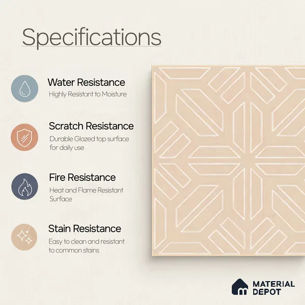 Moroccan Floor & Wall Tile TL 05089 Bauhaus Amber Glow 1 ft x 1 ft Ceramic Matte Finish - 9 mm | Suitable for Bathroom, Kitchen, Balcony | Please Expect a Slight Variation of Pattern