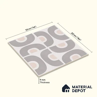 Moroccan Floor & Wall Tile TL 05090 Bauhaus Ivory Steel 1 ft x 1 ft Ceramic Matte Finish - 9 mm | Suitable for Bathroom, Kitchen, Balcony | Please Expect a Slight Variation of Pattern