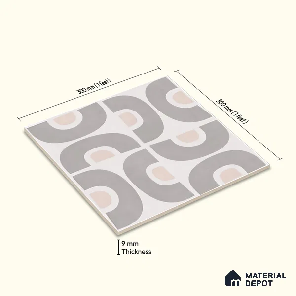 Moroccan Floor & Wall Tile TL 05090 Bauhaus Ivory Steel 1 ft x 1 ft Ceramic Matte Finish - 9 mm | Suitable for Bathroom, Kitchen, Balcony | Please Expect a Slight Variation of Pattern