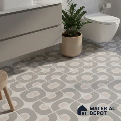Moroccan Floor & Wall Tile TL 05090 Bauhaus Ivory Steel 1 ft x 1 ft Ceramic Matte Finish - 9 mm | Suitable for Bathroom, Kitchen, Balcony | Please Expect a Slight Variation of Pattern