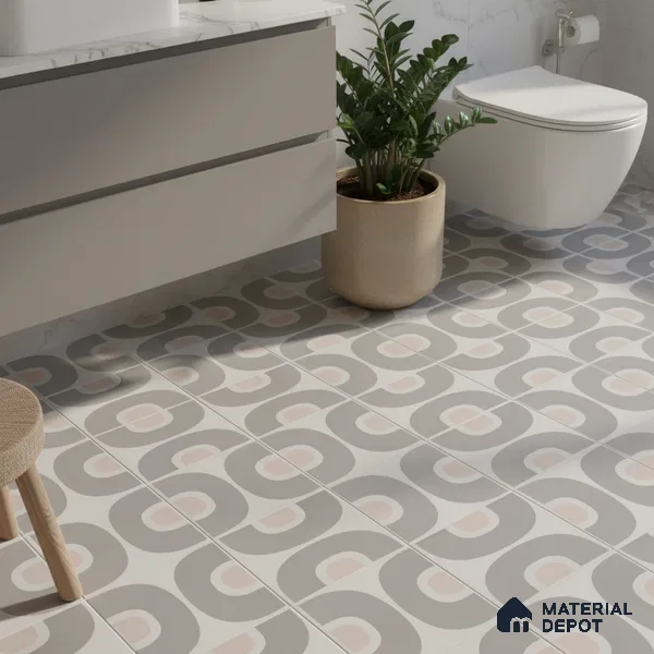 Moroccan Floor & Wall Tile TL 05090 Bauhaus Ivory Steel 1 ft x 1 ft Ceramic Matte Finish - 9 mm | Suitable for Bathroom, Kitchen, Balcony | Please Expect a Slight Variation of Pattern