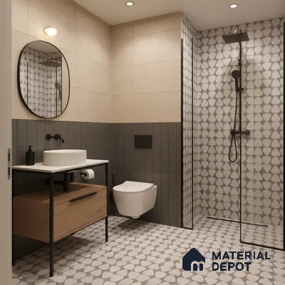 Moroccan Floor & Wall Tile TL 05091 B Bauhaus Smoke Cloud 1 ft x 1 ft Ceramic Matte Finish - 9 mm | Suitable for Bathroom, Kitchen,  Balcony | Please Expect a Slight Variation of Pattern (Sample)