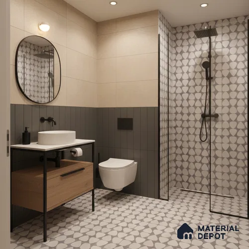 Moroccan Floor & Wall Tile TL 05091 B Bauhaus Smoke Cloud 1 ft x 1 ft Ceramic Matte Finish - 9 mm | Suitable for Bathroom, Kitchen, Balcony | Please Expect a Slight Variation of Pattern
