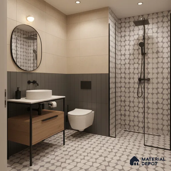 Moroccan Floor & Wall Tile TL 05091 B Bauhaus Smoke Cloud 1 ft x 1 ft Ceramic Matte Finish - 9 mm | Suitable for Bathroom, Kitchen,  Balcony | Please Expect a Slight Variation of Pattern (Sample)