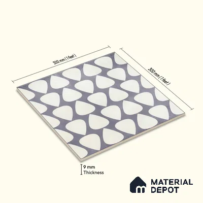 Moroccan Floor & Wall Tile TL 05091 B Bauhaus Smoke Cloud 1 ft x 1 ft Ceramic Matte Finish - 9 mm | Suitable for Bathroom, Kitchen, Balcony | Please Expect a Slight Variation of Pattern