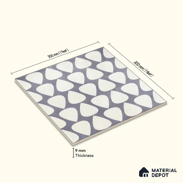 Moroccan Floor & Wall Tile TL 05091 B Bauhaus Smoke Cloud 1 ft x 1 ft Ceramic Matte Finish - 9 mm | Suitable for Bathroom, Kitchen, Balcony | Please Expect a Slight Variation of Pattern