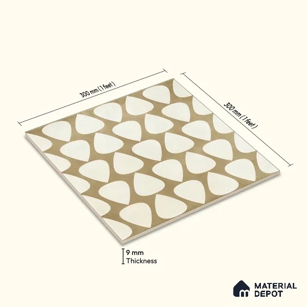 Moroccan Floor & Wall Tile TL 05091 Bauhaus Frosted Caramel 1 ft x 1 ft Ceramic Matte Finish - 9 mm | Suitable for Bathroom, Kitchen, Balcony | Please Expect a Slight Variation of Pattern