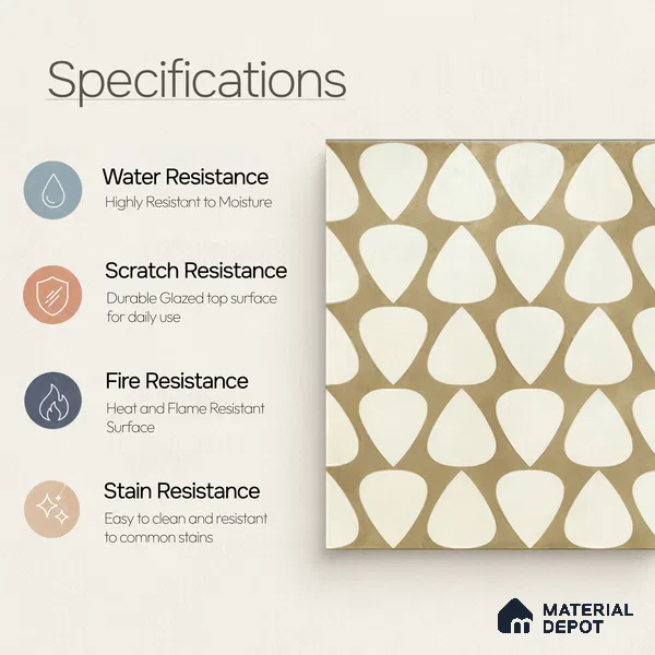 Moroccan Floor & Wall Tile TL 05091 Bauhaus Frosted Caramel 1 ft x 1 ft Ceramic Matte Finish - 9 mm | Suitable for Bathroom, Kitchen, Balcony | Please Expect a Slight Variation of Pattern