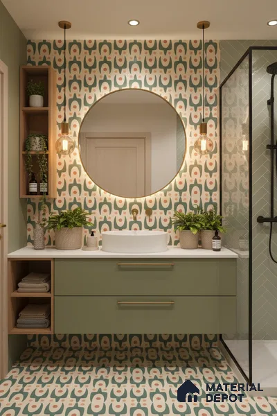 Moroccan Floor & Wall Tile TL 05092 Morissa Pale Olive 1 ft x 1 ft Ceramic Matte Finish - 9 mm | Suitable for Bathroom, Kitchen,  Balcony | Please Expect a Slight Variation of Pattern (Sample)