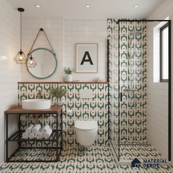 Moroccan Floor & Wall Tile TL 05092 Morissa Pale Olive 1 ft x 1 ft Ceramic Matte Finish - 9 mm | Suitable for Bathroom, Kitchen,  Balcony | Please Expect a Slight Variation of Pattern (Sample)