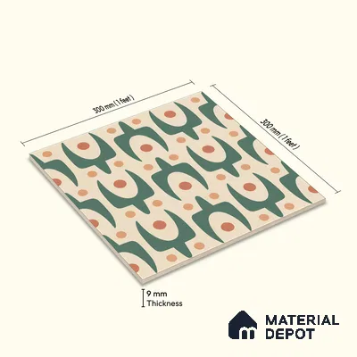 Moroccan Floor & Wall Tile TL 05092 Morissa Pale Olive 1 ft x 1 ft Ceramic Matte Finish - 9 mm | Suitable for Bathroom, Kitchen, Balcony | Please Expect a Slight Variation of Pattern