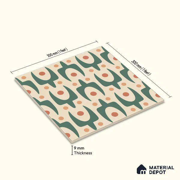 Moroccan Floor & Wall Tile TL 05092 Morissa Pale Olive 1 ft x 1 ft Ceramic Matte Finish - 9 mm | Suitable for Bathroom, Kitchen, Balcony | Please Expect a Slight Variation of Pattern