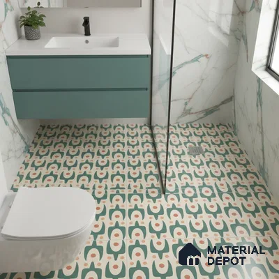 Moroccan Floor & Wall Tile TL 05092 Morissa Pale Olive 1 ft x 1 ft Ceramic Matte Finish - 9 mm | Suitable for Bathroom, Kitchen,  Balcony | Please Expect a Slight Variation of Pattern (Sample)