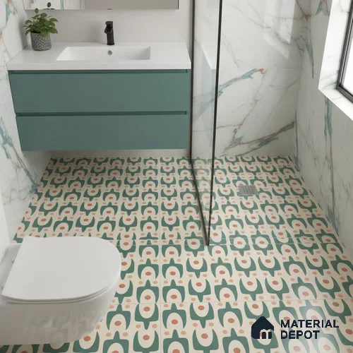 Moroccan Floor & Wall Tile TL 05092 Morissa Pale Olive 1 ft x 1 ft Ceramic Matte Finish - 9 mm | Suitable for Bathroom, Kitchen, Balcony | Please Expect a Slight Variation of Pattern