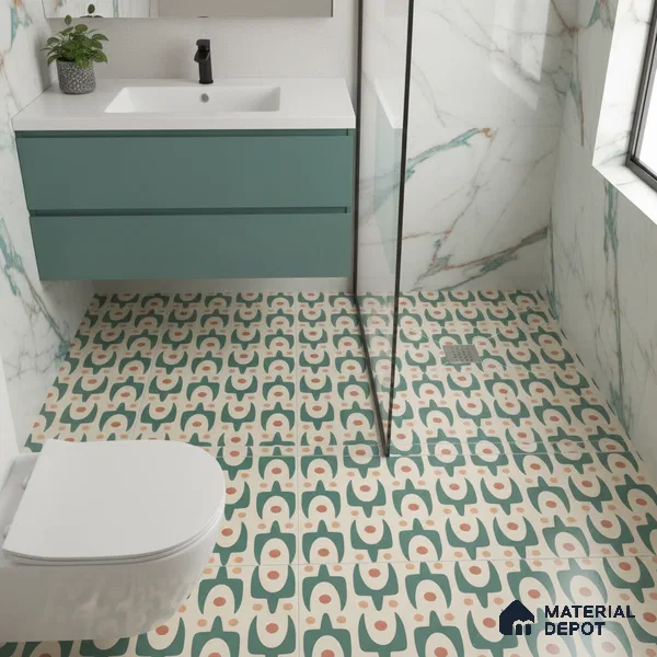Moroccan Floor & Wall Tile TL 05092 Morissa Pale Olive 1 ft x 1 ft Ceramic Matte Finish - 9 mm | Suitable for Bathroom, Kitchen,  Balcony | Please Expect a Slight Variation of Pattern (Sample)