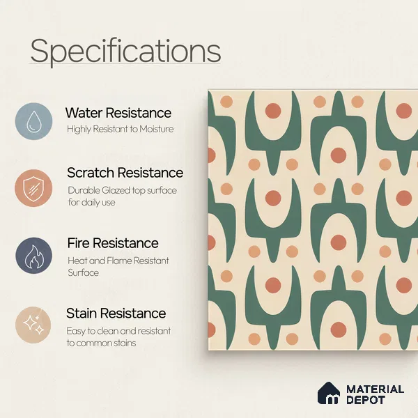 Moroccan Floor & Wall Tile TL 05092 Morissa Pale Olive 1 ft x 1 ft Ceramic Matte Finish - 9 mm | Suitable for Bathroom, Kitchen, Balcony | Please Expect a Slight Variation of Pattern