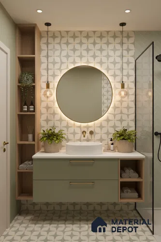 Moroccan Floor & Wall Tile TL 05093 B Bauhaus Mint Green 1 ft x 1 ft Ceramic Matte Finish - 9 mm | Suitable for Bathroom, Kitchen, Basin Area | Please Expect a Slight Variation of Pattern