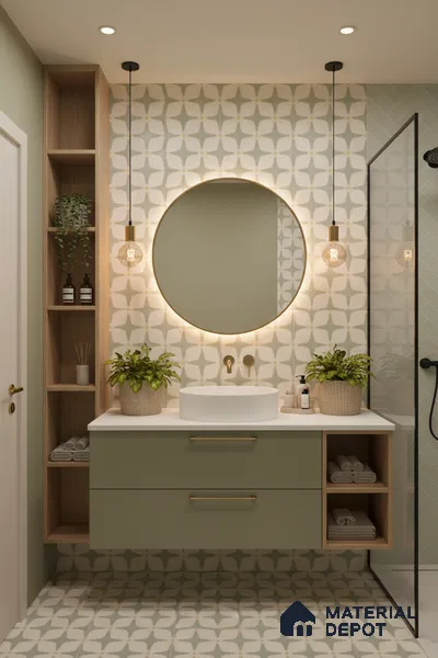 Moroccan Floor & Wall Tile TL 05093 B Bauhaus Mint Green 1 ft x 1 ft Ceramic Matte Finish - 9 mm | Suitable for Bathroom, Kitchen,  Balcony | Please Expect a Slight Variation of Pattern (Sample)