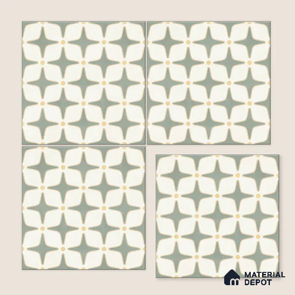 Moroccan Floor & Wall Tile TL 05093 B Bauhaus Mint Green 1 ft x 1 ft Ceramic Matte Finish - 9 mm | Suitable for Bathroom, Kitchen, Basin Area | Please Expect a Slight Variation of Pattern