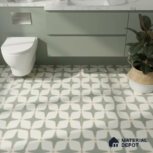Moroccan Floor & Wall Tile TL 05093 B Bauhaus Mint Green 1 ft x 1 ft Ceramic Matte Finish - 9 mm | Suitable for Bathroom, Kitchen, Basin Area | Please Expect a Slight Variation of Pattern