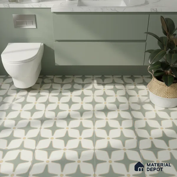 Moroccan Floor & Wall Tile TL 05093 B Bauhaus Mint Green 1 ft x 1 ft Ceramic Matte Finish - 9 mm | Suitable for Bathroom, Kitchen,  Balcony | Please Expect a Slight Variation of Pattern (Sample)